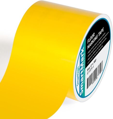 SmartSign Yellow Floor Marking Tape, 4" Wide x 100' Long Roll, Durable Polyester, Laminated Protection - Non-Abrasive, Adhesive Safety Tape for Warehouses, High Traffic/Forklift Areas, Removable in Saudi Arabia