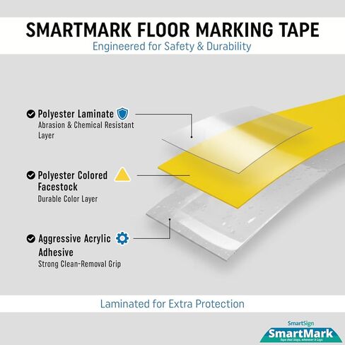 SmartSign Yellow Floor Marking Tape, 4" Wide x 100' Long Roll, Durable Polyester, Laminated Protection - Non-Abrasive, Adhesive Safety Tape for Warehouses, High Traffic/Forklift Areas, Removable in Saudi Arabia