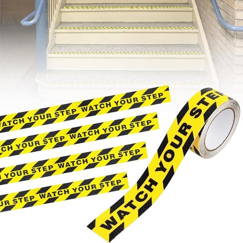 شاهد خطواتك ملصقات أرضية لمكان العمل، المناطق العامة، شريط أمان للتحذير من المخاطر باللون الأسود والأصفر، مضاد للانزلاق، ذاتي اللصق، لفة واحدة (2 بوصة × 32.8 قدم) in Kuwait