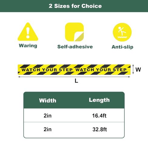 شاهد خطواتك ملصقات أرضية لمكان العمل، المناطق العامة، شريط أمان للتحذير من المخاطر باللون الأسود والأصفر، مضاد للانزلاق، ذاتي اللصق، لفة واحدة (2 بوصة × 32.8 قدم) in Kuwait