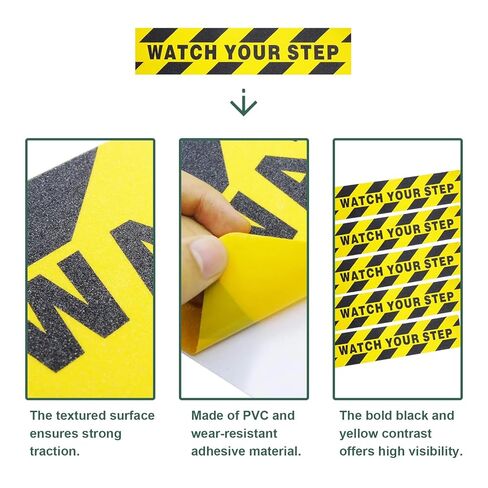 شاهد خطواتك ملصقات أرضية لمكان العمل، المناطق العامة، شريط أمان للتحذير من المخاطر باللون الأسود والأصفر، مضاد للانزلاق، ذاتي اللصق، لفة واحدة (2 بوصة × 32.8 قدم) in Kuwait