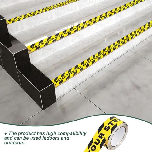 شاهد خطواتك ملصقات أرضية لمكان العمل، المناطق العامة، شريط أمان للتحذير من المخاطر باللون الأسود والأصفر، مضاد للانزلاق، ذاتي اللصق، لفة واحدة (2 بوصة × 32.8 قدم) in Kuwait