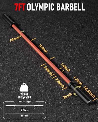 GarveeLife 7FT Olympic Barbell, Weight Bar For Weightlifting and Powerlifting, 45lb Olympic Bar with Needle Bearings & Brass Bushings, 1500LBS Strength Training Bar Fit 2" Standard Weights Home Gym in Saudi Arabia