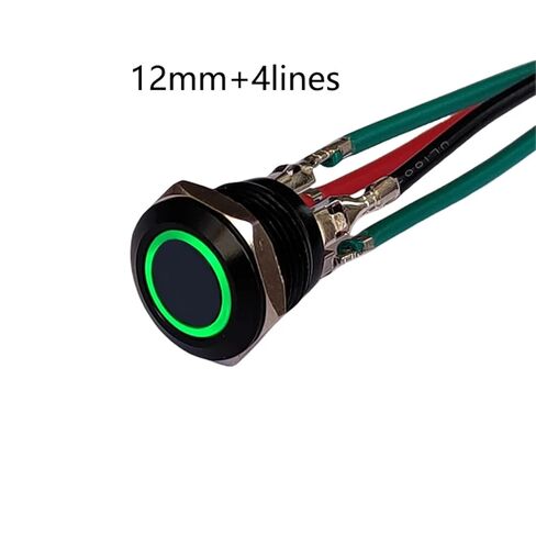 1pc Push Button Switch, 12mm Black Metal Button Switch 4Lines IP65 LED 3V-24V 50mA No Locking for Computer Lighting Car(12mm Yellow Ring,-_-_LED 12-24V) in Saudi Arabia