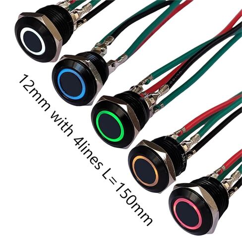 1pc Push Button Switch, 12mm Black Metal Button Switch 4Lines IP65 LED 3V-24V 50mA No Locking for Computer Lighting Car(12mm Yellow Ring,-_-_LED 12-24V) in Saudi Arabia