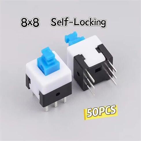 50 قطعة مفتاح زر الضغط ، 8X8 مللي متر ، مفتاح القفل الذاتي ، زر بلاستيكي ، اضغط على إيقاف 6Pin in Kuwait