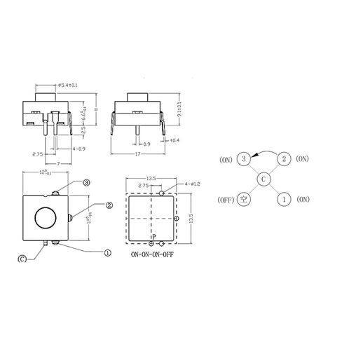 10 قطعة مفتاح بـزر دفع ، زر الطاقة التبديل 12 مللي متر × 12 مللي متر H9mm 4PIN DIP ON-ON-ON-Off لمصباح يدوي الشعلة الكهربائية in Kuwait