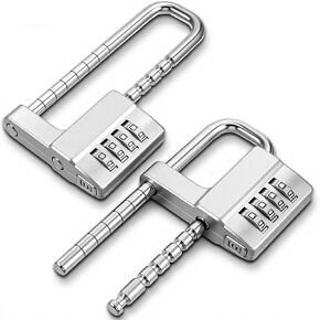 2Pcs 4Digit Combination Cabinet Lock U Shaped Code, Stainless Steel Adjustable Padlock with Code, Waterproof Metal Long Shackle Lock Retractable for Outdoor College Fences Sports Locker Gym in Kuwait