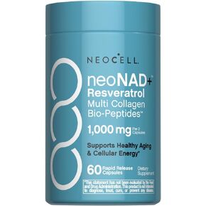 NeoCell NAD+ Resveratrol Supplement | with Multi Collagen Bio-Peptides | 60 Capsules | Supports Healthy Aging & Cellular Energy in Kuwait
