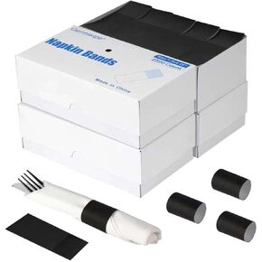Germiwipe Pack of 10,000 Black Paper Napkin Bands Self Adhesive, 1.5x4.25 Inch Silverware Wraps Band Paper Napkin Rings for Restaurant, Party, Wedding, (4 Boxes x 2,500) in Kuwait
