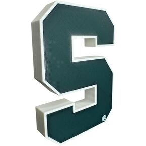 شعار S مزخرف مطبوع ثلاثي الأبعاد لولاية ميشيغان، شكل عرض قائم بذاته، أخضر وأبيض، ديكور لمشجعي الرياضة الجامعية in Kuwait