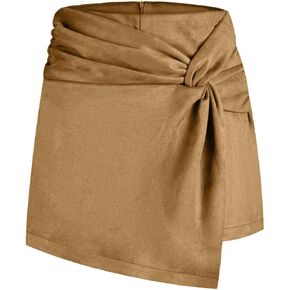 Oplxuo Women's Sexy Faux Suede Mini Skirts Casual High Waisted Skirt with Side Knot Club Evening Wear in Saudi Arabia