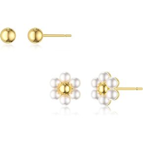 3 Pairs Small Flat Back Stud Earrings for Women-14K Gold Hypoallergenic Dainty Screw Back Flatback Earring Set Post Pierced Studs Stacks Jewelry Gifts in Kuwait