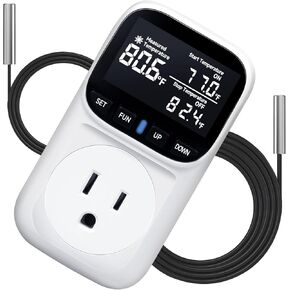 1800W Digital Thermostat for Reptile Tank, -40℉~210℉, Plug in Thermostat for Heater/Greenhouse with 5m/2m Cable, 15A Temperature Controlled Outlet with VA Display, Temp ±0.1°F, White in Saudi Arabia