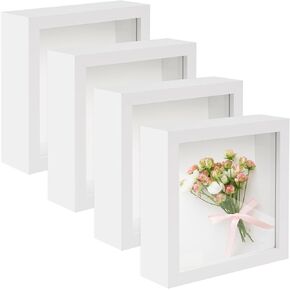 4 Pack 8"x 10" Shadow Boxes Frame Display Cases Wood Deep Shadowbox for Photos, Dried Flowers, Handicrafts Picture Frames for Wall Tabletop (White, 8x10) in Kuwait