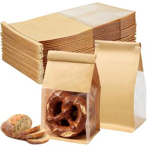 100 قطعة من أكياس الخبز للعجين المخمر محلي الصنع، حقيبة ورق كرافت للكعك مقاس 5.1 × 4.13 × 11 بوصة، حقيبة حلوى بقفل من القصدير مع نافذة لتغليف الخبز المنزلي في مقهى المخابز in Kuwait