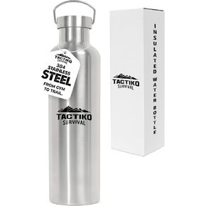 زجاجة مياه من الفولاذ المقاوم للصدأ معزولة بفم واسع سعة 1000 مل / 34 أونصة من تاكتيكو سيرفايفال، عزل مزدوج للجدار - مقاومة للتسرب، خالية من البيسفينول أ مع فرشاة تنظيف للتخييم والمشي لمسافات طويلة والإعداد في الهواء الطلق in Kuwait
