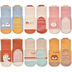 Non-Slip Toddler Grip Socks with Anti Skid Soles，Unisex Cotton Crew Ankle Socks for Baby Boys Girls Kids 6 Pairs in Kuwait