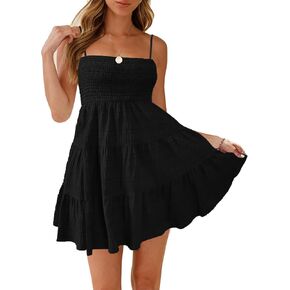 Hvepuo Women Spaghetti Strap Smoock Cami Mini Dress Flagy Summer Flowy Boho A Line Swing Frustes for Women in Kuwait