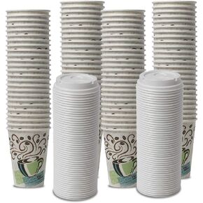 Dixie PerfecTouch WiseSize Coffee Design Insulated Paper Cup, 12oz Cups and Lids Bundle (12 oz, 100 Cups, 100 Lids) in Kuwait