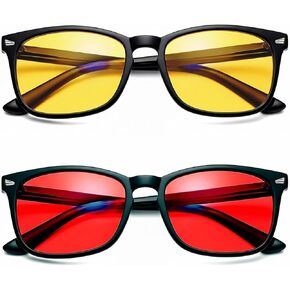 Solmoon - Blue Light Blocking Glasses - Sunset Yellow Lens + Deep Night Red Lens, American Tritan™ BPA-Free Lenses, Includes 2 Pouches & Cleaning Cloth - Men & Women Red Lens Glasses in Saudi Arabia