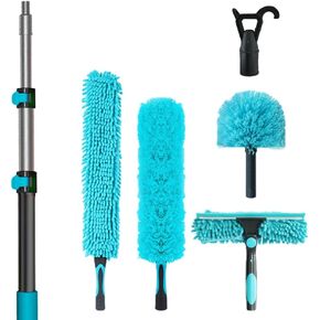 High Reach 3-8FT Extension Pole, Skylight Shades Operating Hook, High Ceiling Dusting and Window Cleaning Kit with Telescopic Pole, Window Washer & Squeegee, Cobweb Duster, Fan Duster, Feather Duster in Saudi Arabia
