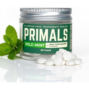 PRIMALS Fluoride-Free Toothpaste Tablets - Nano Hydroxyapatite - Zero Artificial Flavors or Plastic - Remineralizes & Whitens Teeth - 60 Count (1 Month Supply) in Kuwait