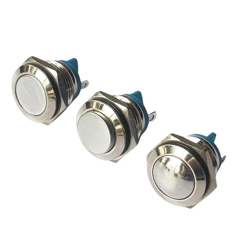 5 قطعة مفتاح زر الضغط، 19 مم لوحة زر معدني التبديل 1NO HTH 2Pin تصاعد لحام إعادة تعيين غير قفل (وجه مسطح THT) in Kuwait