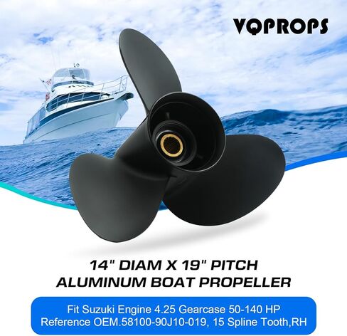 14 x19 Aluminum Boat Propeller for Suzuki DF 70/90/100/115/140 HP Engine, 15 Spline Tooth, 3 Blades,OEM Parts No. 58100-90J10-019,Rh in Kuwait