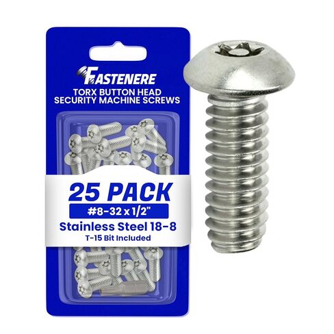 مسامير آلة الأمان Fastenere Torx - 8-32 × 1/2 بوصة (25 حزمة) من الفولاذ المقاوم للصدأ، مقاومة للتلاعب، براغي رأس زر، برغي مسمار لمستوى أعلى من الأمان ومنع السرقة in Saudi Arabia