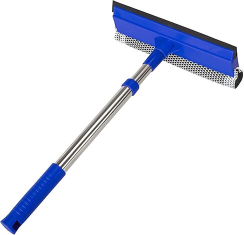 ممسحة نافذة 2 في 1 وممسحة سيارة بمقبض من الفولاذ المقاوم للصدأ قابل للسحب مقاس 15.7 بوصة - 27.5 بوصة، أداة تنظيف الزجاج الأمامي للسيارات والشاحنات والأبواب الزجاجية وزجاج الدش والنوافذ الخارجية in Kuwait