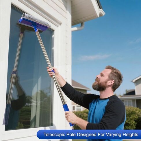 ممسحة نافذة 2 في 1 وممسحة سيارة بمقبض من الفولاذ المقاوم للصدأ قابل للسحب مقاس 15.7 بوصة - 27.5 بوصة، أداة تنظيف الزجاج الأمامي للسيارات والشاحنات والأبواب الزجاجية وزجاج الدش والنوافذ الخارجية in Kuwait