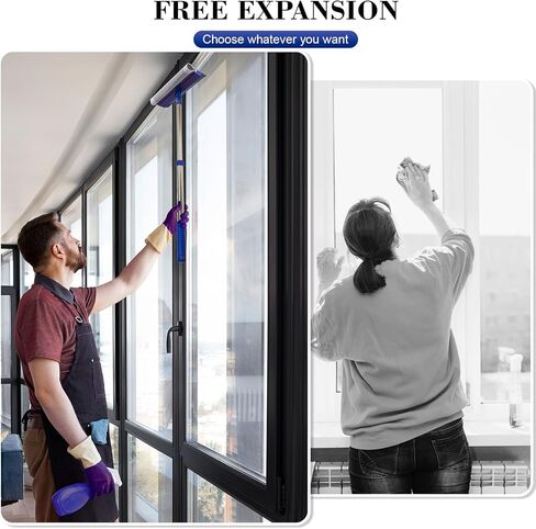 ممسحة نافذة 2 في 1 وممسحة سيارة بمقبض من الفولاذ المقاوم للصدأ قابل للسحب مقاس 15.7 بوصة - 27.5 بوصة، أداة تنظيف الزجاج الأمامي للسيارات والشاحنات والأبواب الزجاجية وزجاج الدش والنوافذ الخارجية in Kuwait