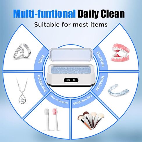2026 ترقية منظف المجوهرات بالموجات فوق الصوتية، منظف بالموجات فوق الصوتية بسعة كبيرة 50 كيلو هرتز للمجوهرات، الخاتم، النظارات، حزام الساعة وأطقم الأسنان، خمسة أوضاع للتنظيف، 304 من الفولاذ المقاوم للصدأ، هدية للزوجة والأم in Kuwait