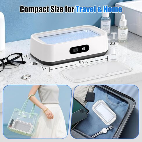 2026 ترقية منظف المجوهرات بالموجات فوق الصوتية، منظف بالموجات فوق الصوتية بسعة كبيرة 50 كيلو هرتز للمجوهرات، الخاتم، النظارات، حزام الساعة وأطقم الأسنان، خمسة أوضاع للتنظيف، 304 من الفولاذ المقاوم للصدأ، هدية للزوجة والأم in Kuwait