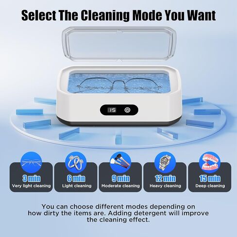 2026 ترقية منظف المجوهرات بالموجات فوق الصوتية، منظف بالموجات فوق الصوتية بسعة كبيرة 50 كيلو هرتز للمجوهرات، الخاتم، النظارات، حزام الساعة وأطقم الأسنان، خمسة أوضاع للتنظيف، 304 من الفولاذ المقاوم للصدأ، هدية للزوجة والأم in Kuwait