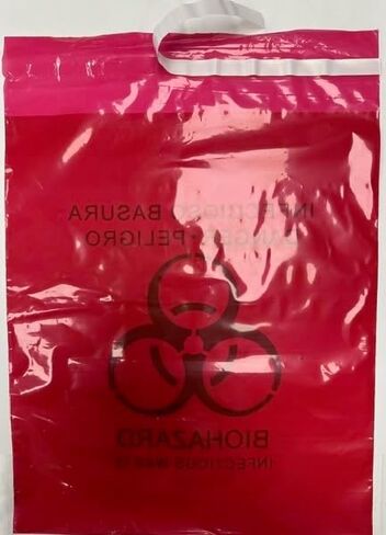 أكياس نفايات بيولوجية حمراء لاصقة (100 عبوة) - أكياس التخلص من المواد اللاصقة مقاس 11 × 15 بوصة لفناني الوشم والعيادات وصواني الفصد - أكياس نفايات معدية مقاومة للتسرب in Kuwait