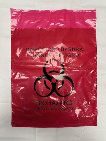 أكياس نفايات بيولوجية حمراء لاصقة (100 عبوة) - أكياس التخلص من المواد اللاصقة مقاس 11 × 15 بوصة لفناني الوشم والعيادات وصواني الفصد - أكياس نفايات معدية مقاومة للتسرب in Kuwait