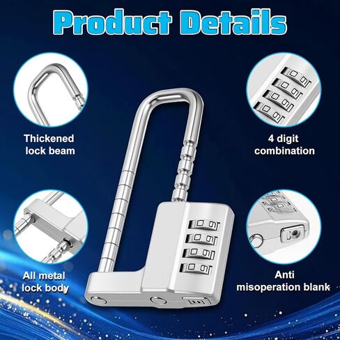 2 قطعة قفل خزانة مكون من 4 أرقام رمز على شكل حرف U، قفل قابل للتعديل من الفولاذ المقاوم للصدأ مع رمز، قفل معدني طويل مقاوم للماء قابل للسحب لأسوار الكلية في الهواء الطلق وخزانة رياضية وصالة الألعاب الرياضية in Kuwait