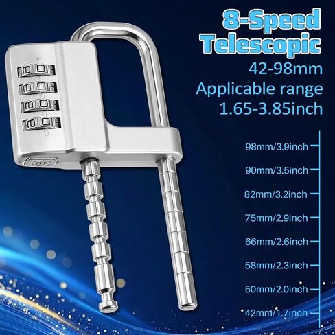 2 قطعة قفل خزانة مكون من 4 أرقام رمز على شكل حرف U، قفل قابل للتعديل من الفولاذ المقاوم للصدأ مع رمز، قفل معدني طويل مقاوم للماء قابل للسحب لأسوار الكلية في الهواء الطلق وخزانة رياضية وصالة الألعاب الرياضية in Kuwait