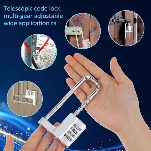 2 قطعة قفل خزانة مكون من 4 أرقام رمز على شكل حرف U، قفل قابل للتعديل من الفولاذ المقاوم للصدأ مع رمز، قفل معدني طويل مقاوم للماء قابل للسحب لأسوار الكلية في الهواء الطلق وخزانة رياضية وصالة الألعاب الرياضية in Kuwait