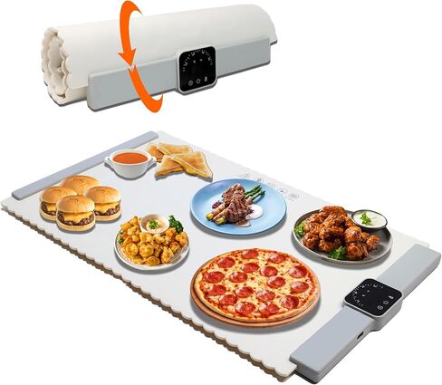 FOOD WARMING MAT, Electric Portable Silicone Warming Plate, Roll Up Heating Tray for Food, 5 Heat Levels, 24x15.7, (White) in Saudi Arabia