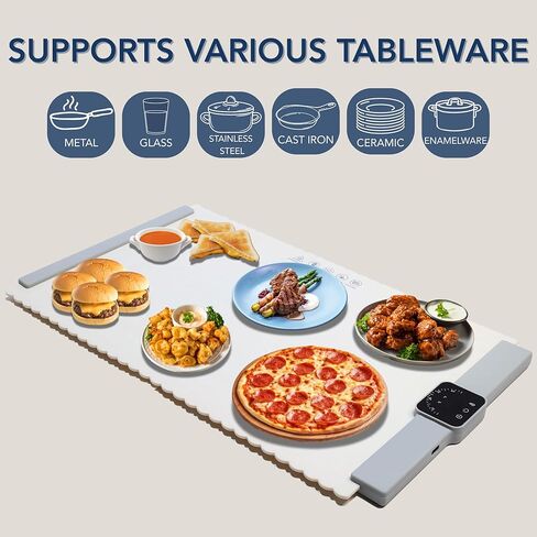FOOD WARMING MAT, Electric Portable Silicone Warming Plate, Roll Up Heating Tray for Food, 5 Heat Levels, 24x15.7, (White) in Saudi Arabia