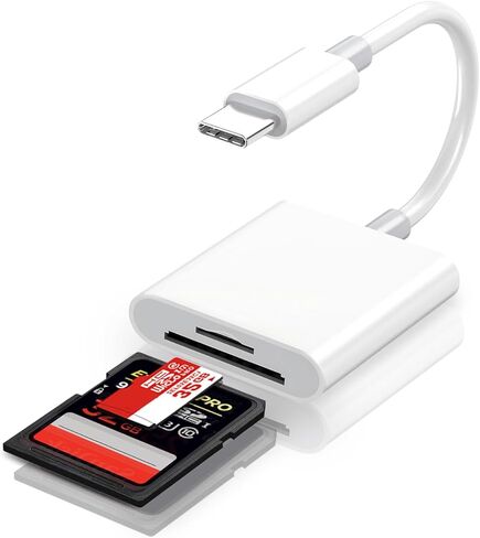 قارئ بطاقة SD USB C، محول كاميرا رقمية من النوع C، التوصيل والتشغيل لهاتف iPhone 15/16/17 Pro Max وiPad وMacBook وGalaxy، مادة TPE متينة، لكاميرا Trail والمصورين والمسافرين باللون الأبيض in Kuwait