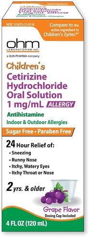 Children's Allergy Medicine, Sugar Free Grape Flavor, 24-Hour Indoor & Outdoor Antihistamine, Kids Oral Solution Syrup for Sneezing, Runny Nose & Itchy Eyes, 4 fl oz in Kuwait