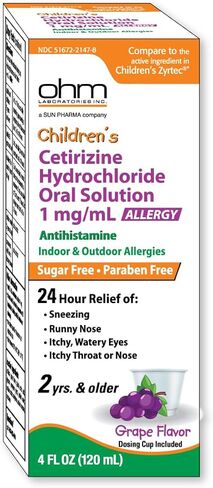 Children's Allergy Medicine, Sugar Free Grape Flavor, 24-Hour Indoor & Outdoor Antihistamine, Kids Oral Solution Syrup for Sneezing, Runny Nose & Itchy Eyes, 4 fl oz in Kuwait