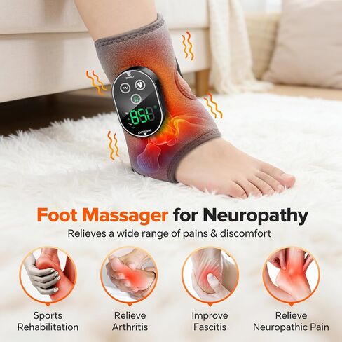 جهاز تدليك القدم اللاسلكي من WoloyHeatie للاعتلال العصبي، وسادة تسخين للكاحل قابلة لإعادة الشحن بقدرة 3000 مللي أمبير في الساعة مع تدليك للدورة الدموية، مدلك لتخفيف آلام كاحل القدم، رمادي in Kuwait