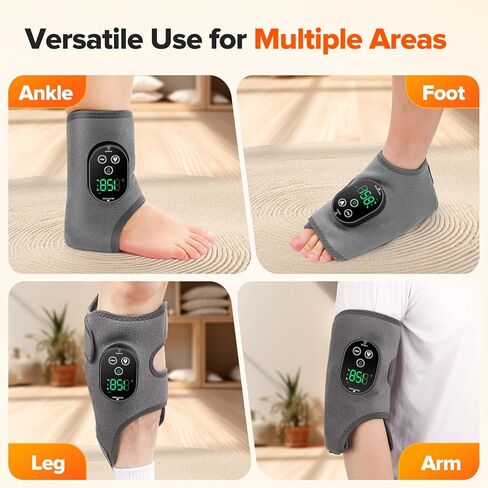 جهاز تدليك القدم اللاسلكي من WoloyHeatie للاعتلال العصبي، وسادة تسخين للكاحل قابلة لإعادة الشحن بقدرة 3000 مللي أمبير في الساعة مع تدليك للدورة الدموية، مدلك لتخفيف آلام كاحل القدم، رمادي in Kuwait