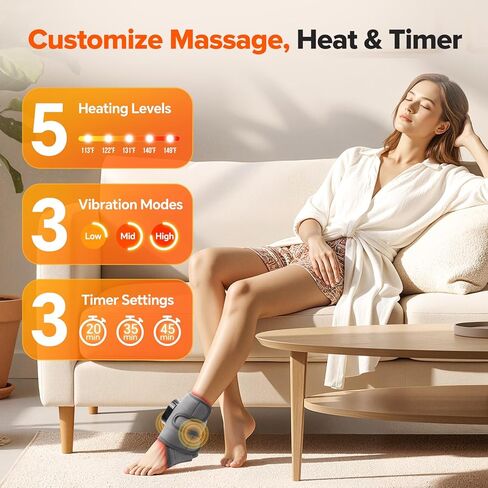 جهاز تدليك القدم اللاسلكي من WoloyHeatie للاعتلال العصبي، وسادة تسخين للكاحل قابلة لإعادة الشحن بقدرة 3000 مللي أمبير في الساعة مع تدليك للدورة الدموية، مدلك لتخفيف آلام كاحل القدم، رمادي in Kuwait