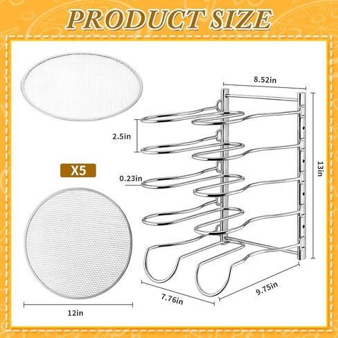 Pizza Rack 5 Tiered Stand 10.43" L x 8.52" W x 13" H with 5 Pcs 12 Inch Pans Flexible Detachable Aluminum Baking Set for Easy Storage and Baking Multiple Pizzas in Kuwait